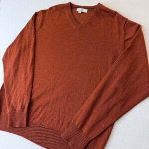 Calvin Klein Mens Extra Fine Italian Merino Wool V-Neck Sweater Rust  Large